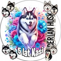 OPŁATEK NA TORT 20CM - PSY Husky DEKORACJA URODZINOWA + IMIĘ 15CM 18CM