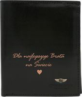 Portfel męski skórzany czarny GRAWEROWANY prezent dla brata z TWOIM NAPISEM