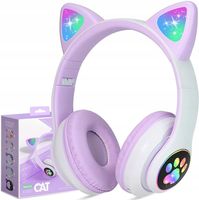 SŁUCHAWKI DZIECIĘCE BLUETOOTH LED KOCIE USZY FIOLETOWE