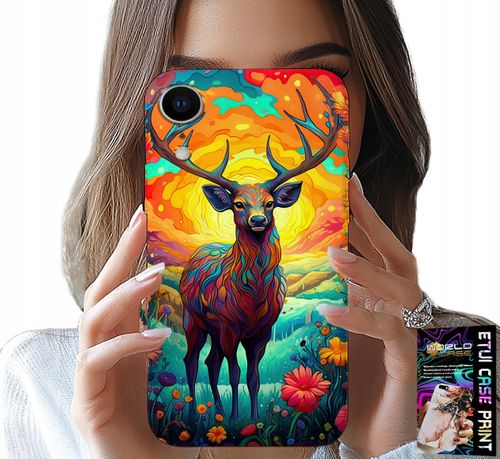ETUI DO IPHONE XR - KOLOROWE WZORY JELEŃ ŁOŚ ZWIERZĘTA LEŚNE na Arena.pl