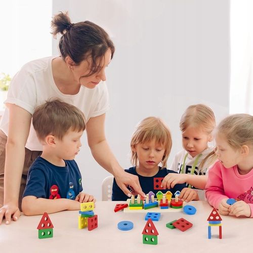 V4 ŁOWIENIE RYBEK SORTER DREWNIANY UKŁADANKA FIGURY 4 WIEŻE WĘDKA RYBKI 2w1 na Arena.pl