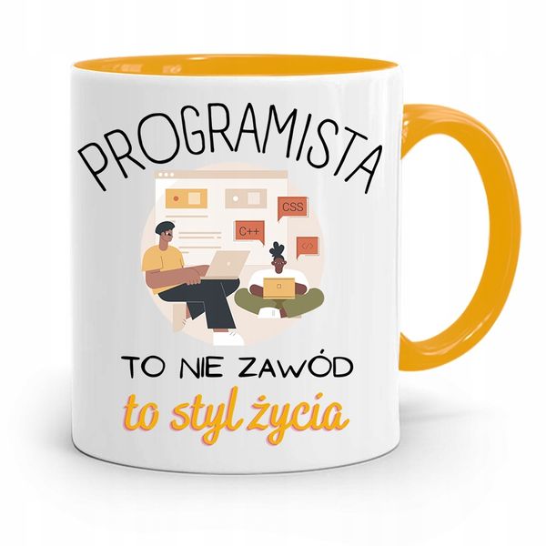 Kubek Żółty Informatyka Programisty To Styl Życia Z Nadrukiem Ze Zdjęciem zdjęcie 1