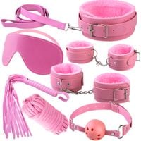 ZESTAW DO ZABAWY BDSM - PEJCZ KNEBEL KAJDANKI ... RÓŻOWY