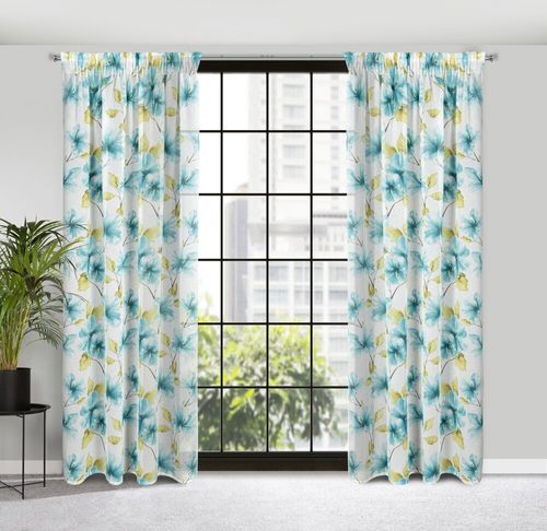 Firana gotowa na taśmie SOFIA 140x270 biała niebieska w kwiaty na Arena.pl