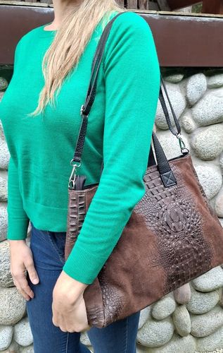 CZEKOLADOWA Zamszowa Torebka Włoska Kuferek SKÓRA NATURALNA Vera Pelle na Arena.pl