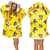 KOC BLUZA Oversize Ciepła Gruba KOCOBLUZA 2w1 XXL PIESKI KOTKI z kapturem