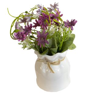 Sztuczny kwiat roślina w białej ceramicznej doniczce fejka do salonu różowa UC30516-01
