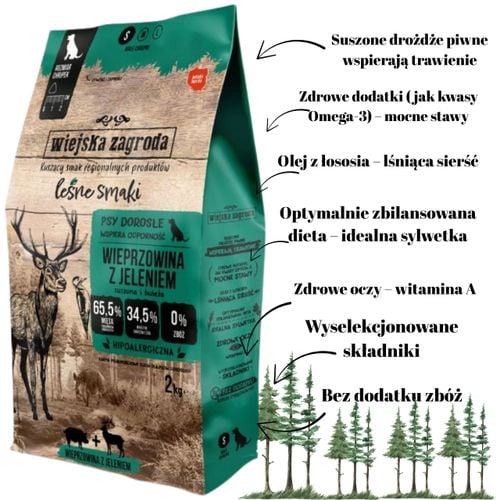 sucha karma dla psa leśne smaki wieprzowina  jeleń s 2kg wiejska zagroda na Arena.pl