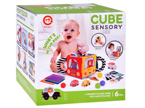 KOLOROWA  KOSTKA SENSORYCZNA POJAZDY PUDEŁKO Z CHUSTECZKAMI na Arena.pl