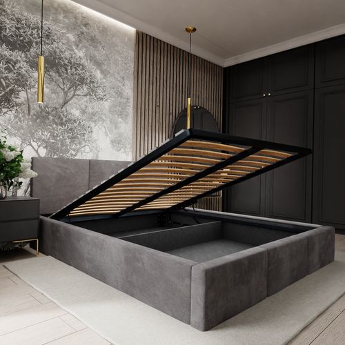 ŁÓŻKO TAPICEROWANE 160x200 ŁÓŻKO PODWÓJNE Z POJEMNIKIEM GRAFITOWE na Arena.pl