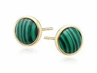 OKRĄGŁE POZŁACANE SREBRNE KOLCZYKI WKRĘTKI KÓŁKA ZIELONY MALACHIT
