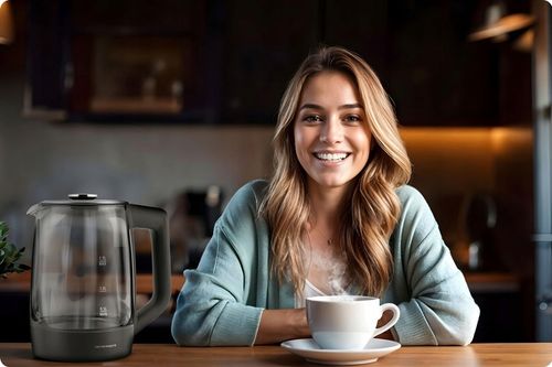 CZAJNIK ELEKTRYCZNY SZKLANY SZARY 2200W PANEL DOTYKOWY 1,7L BERDSEN na Arena.pl