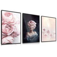 Zestaw 3x Plakat W Ramie Abstrakcyjny PORTRET Kwiaty 60cm x 80cm