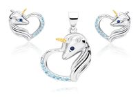 RODOWANY SREBRNY KOMPLET SERCE HEART JEDNOROŻEC