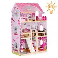 DOMEK DLA LALEK ECOTOYS LED 3 POZIOMY DREWNIANY 5 POKOI