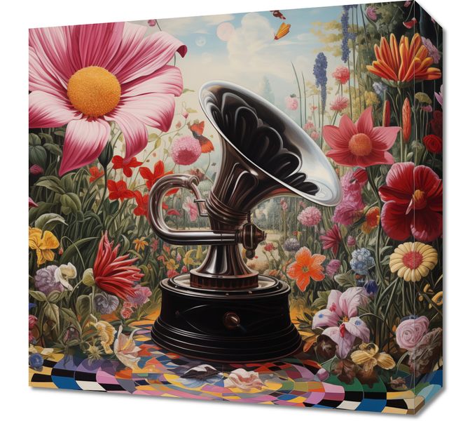 Obraz 40x40cm Gramofon w Kwiatach zdjęcie 1