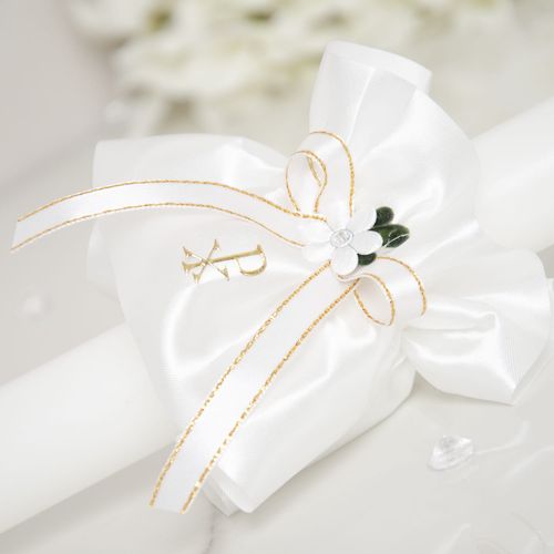 Biały stroik na świece do chrztu, komunii + okapnik SS-05 na Arena.pl