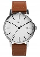 Zegarek męski wodoodporny TIMEX elegancki stalowy na brązowym pasku data