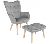 Fotel uszak z podnóżkiem szary ARNE velvet wypoczynkowy do salonu
