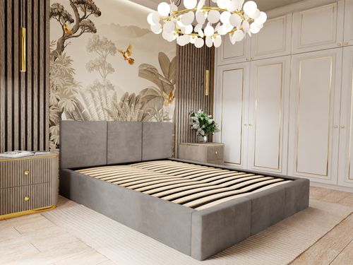 ŁÓŻKO TAPICEROWANE DO SYPIALNI 120x200 ŁÓŻKO PODWÓJNE Z POJEMNIKIEM SZARE na Arena.pl
