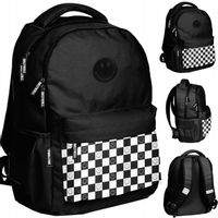 PLECAK SZKOLNY MŁODZIEŻOWY SPORTOWY SZACHOWNICA KRATA CZARNY KRATKA SMILEY