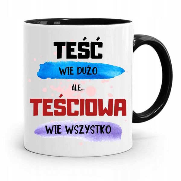 Kubek Czarny Dla Teściowej Teściowa Wie Wszystko Z Nadrukiem Ze Zdjęciem zdjęcie 1