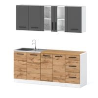 Meble Kuchenne Szare Z Drewnem Zestaw Mebli Kuchennych Rest 2.0m Dąb Wotan