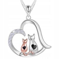 Srebrny Naszyjnik Serce z Kotami Dwa Koty Serca Serduszko Kot SREBRO 925