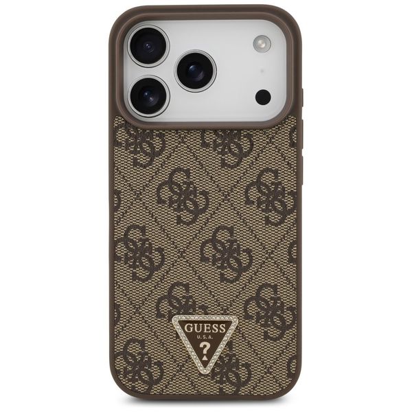 Etui Guess Leather 4G Triangle Strass MagSafe do iPhone 17 Pro brązowy zdjęcie 3