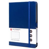 granatowy notes w formacie b6 zadrukowany w linie, wyposażony w gumkę