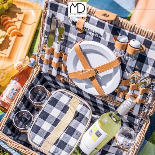 Wiklinowy kosz koszyk piknikowy 4 osób sztućce kieliszki prezent dzień ojca na Arena.pl