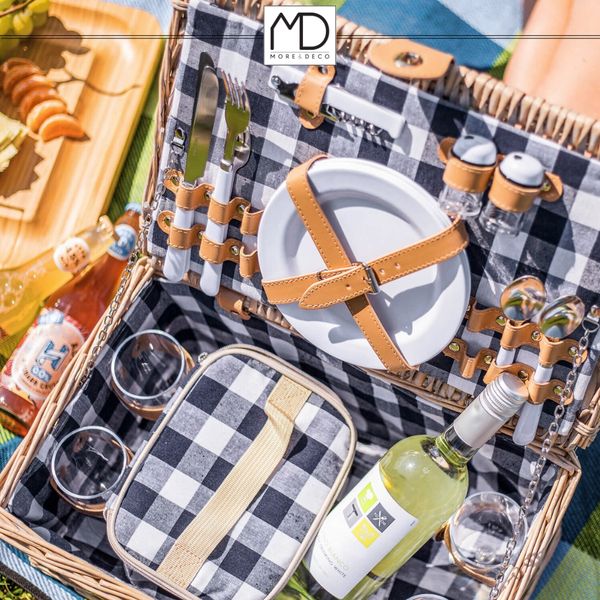 Wiklinowy kosz koszyk piknikowy 4 osób sztućce kieliszki prezent dzień ojca zdjęcie 6