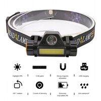 Mała latarka czołowa akumulatorowa LED T6+COB Wwa