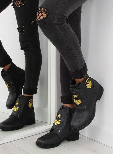 Botki workery z naszywkami czarne H-4  BLACK - 40 na Arena.pl
