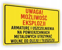 Znak Uwaga! Możliwość eksplozji nadruk 20x15 cm dużo wzorów