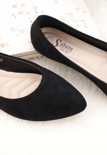 CZARNE BALERINKI DAMSKIE ZAMSZOWE BALERINY WSUWANE WKŁ. EKOSKÓRA na Arena.pl