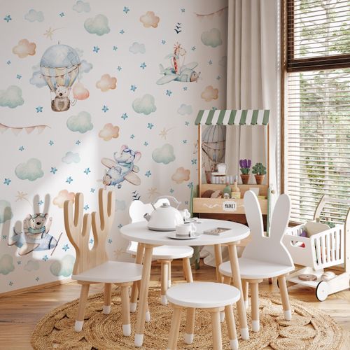 Naklejki Dziecięce Zwierzęta Misie Żyrafy Balony Chmury ZESTAW 120cm x 60cm na Arena.pl