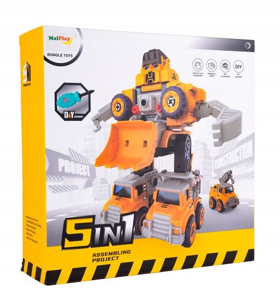 ROBOT TRANSFORMUJĄCY W AUTKA BUDOWLANE 5 SZTUK zdjęcie 7