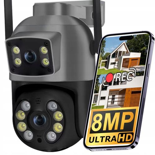 PODWÓJNA OBROTOWA KAMERA WIFI SMART ZEWNĘTRZNA 8MPX UHD DETEKCJA ALARM PUSH na Arena.pl
