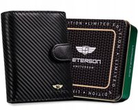 PETERSON portfel skórzany męski nowoczesny na karty dokumenty carbon RFID