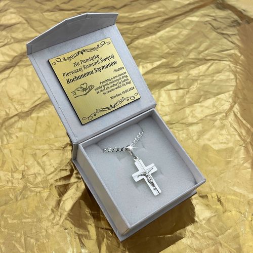 SREBRNY ŁAŃCUSZEK PANCERKA + KRZYŻYK Z JEZUSEM NA KOMUNIĘ CHRZEST + GRAWER na Arena.pl