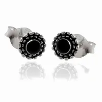 OKSYDOWANE SREBRNE KOLCZYKI WKRĘTKI ORIENTALNY WZÓR CZARNA MASA JUBILERSKA