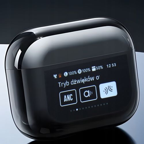 Słuchawki Bezprzewodowe Douszne PRO Lekkie ANC Mikrofon Czarne Wyświetlacz na Arena.pl