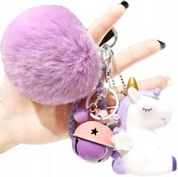 Brelok unicorn do kluczy torebki jednorożec pompon  B10_Fiolet