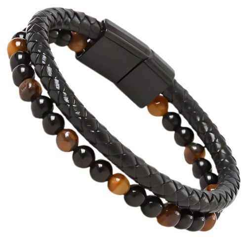 Męska bransoletka skórzana z naturalnymi kamieniami koraliki na Arena.pl