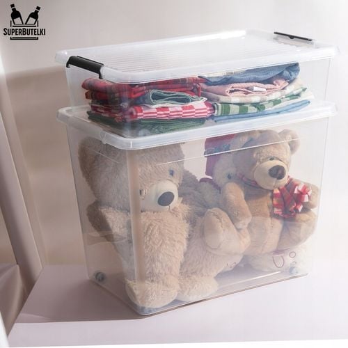 DUŻY POJEMNIK Z KÓŁKAMI 80L PLASTIKOWY ORGANIZER SZUFLADY SZAFY NA na Arena.pl