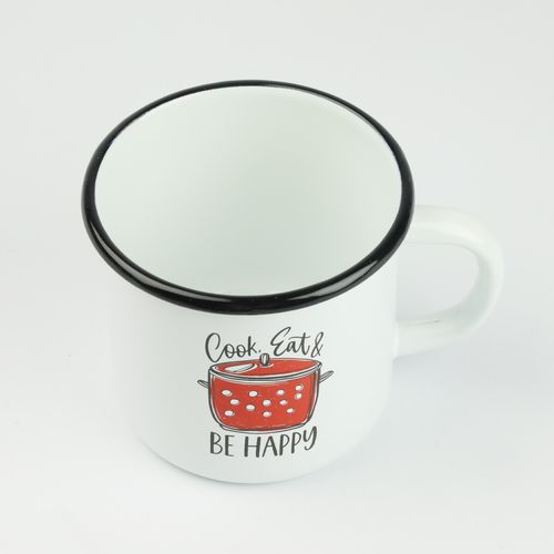 KUBEK EMALIOWANY PROSTY BE HAPPY 500 ML NA KAWĘ HERBATĘ CZEKOLADĘ SOLIDNY na Arena.pl