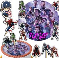 ZESTAW OPŁATEK NA TORT 20CM + TOPPERY PAPIEROWE - AVENGERS + IMIĘ 15CM 18CM