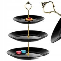 PATERA TRZYPOZIOMOWA PIĘTROWA STOJAK ciasto owoce CZARNE SZKŁO ZŁOTY UCHWYT