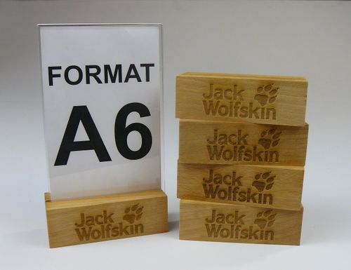 stojak na menu ulotkę plexi + drewniana podstawka z grawerem A6 10 szt na Arena.pl